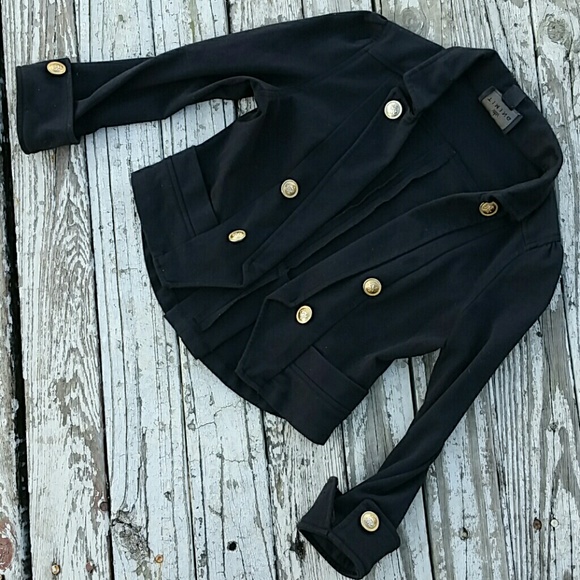 Timing brand black jacket with faux brass buttons - Picture 1 of 7